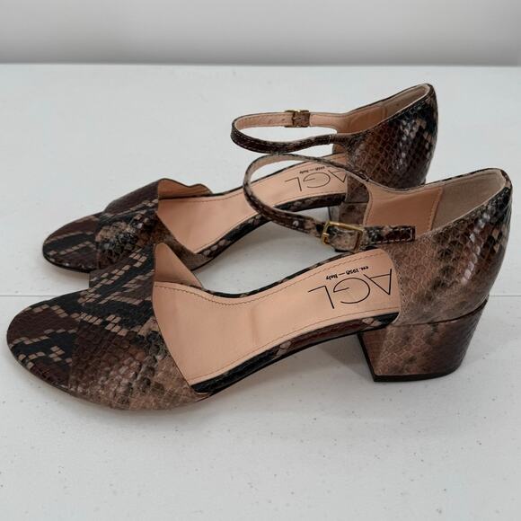 Agl Shoes - NEW AGL Women's Embossed Brown Snake Print Leather Block Heel Sandals Size 37.5
